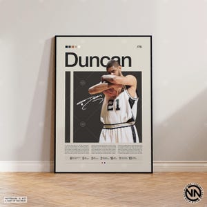 Póster de Tim Duncan, impresión de los San Antonio Spurs, póster de la NBA, póster deportivo, estilo moderno de mediados de siglo, fanáticos de la NBA, regalo de baloncesto, pósters deportivos para el dormitorio