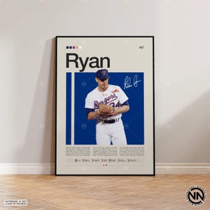 Póster de Nolan Ryan, póster de los Texas Rangers, impresiones de béisbol, póster deportivo, regalo de jugador de béisbol, arte mural de béisbol, pósteres deportivos para dormitorio