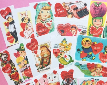 Valentines Stickers - Set of 28 - Handmade Stickers, Vintage Style, Vintage Valentines, Journal, Planner Stickers, Cute Valentines, Kitsch