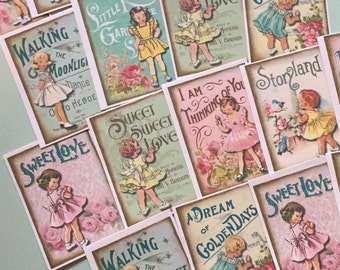 Vintage Little Ladies Stickers - Set of 18 - Handmade Stickers, Vintage Style, Cute Planner Stickers, Cute Girl Stickers, Love Stickers