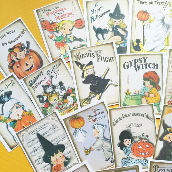 Vintage Halloween Stickers - Set of 18 - Handmade Stickers, Vintage Style, Vintage Halloween, Cute Witches, Planner Stickers, Cute Halloween