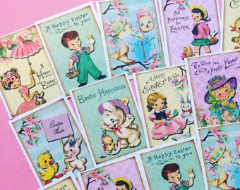 Easter Stickers - Set of 18 - Handmade Stickers, Vintage Style, Vintage Easter, Planner Stickers, Cute Easter, Cute Girls, Cute Kids, Kitsch