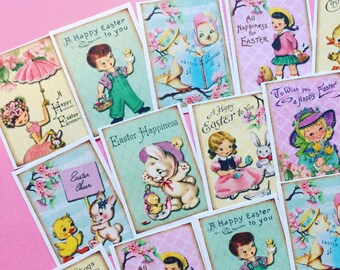 Easter Children Stickers - Set of 18 - Handmade Junk Journal Stickers