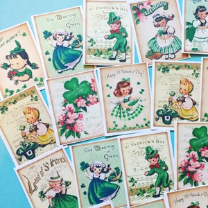 St. Patrick&#39;s Day Stickers - Set of 18 - Handmade Stickers, Vintage Style, Vintage St. Patrick&#39;s Day, Cute Planner Stickers, Cute Girls