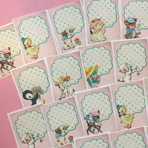 Animal Stickers - Set of 18 - Handmade Stickers, Vintage Style, Vintage Animals, Cute Planner Stickers, Cute Animals, Animal Party Stickers