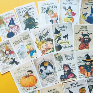 Halloween Stickers - Set of 18 - Handmade Stickers, Vintage Style, Vintage Halloween, Cute Planner Stickers, Cute Halloween, Vintage Witches