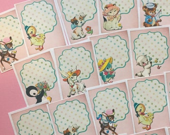 Animal Stickers - Set of 18 - Handmade Junk Journal Stickers