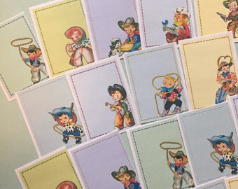 Vintage Cowboys Stickers - Set of 18 - Handmade Stickers, Vintage Style, Planner Stickers, Cute Cowboys, Little Boy Stickers, Cute Children