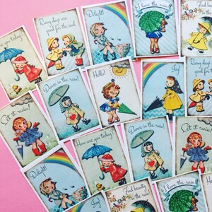 Pegatinas para días lluviosos - Juego de 18 - Pegatinas hechas a mano, estilo vintage, primavera vintage, pegatinas para agenda, chicas lindas, señoritas lindas