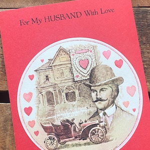 Vintage unbenutzte Valentinstag Karte für Ehemann - Grußkarte, Papier Ephemera, Junk Journal, Bastelbedarf, veränderte Kunst, Steampunk, Schnurrbart