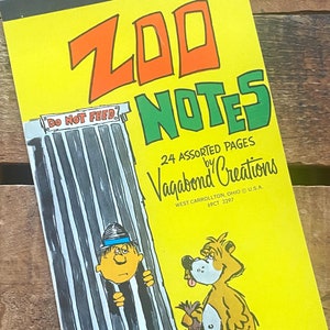 Vintage  Zoo Notes Notepad - Partially Used - Paper Ephemera Junk Journal, Old Office Supply, 1980s Novelty Stationery, Adult Humor Vagabond