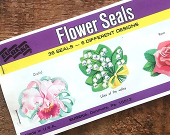 Vintage Eureka Floral Seals - Book of 36 Seals - Eureka Seals, Vintage Flower Stickers, Vintage Nature, Vintage Junk Journal Ephemera