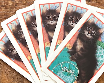 Vintage Black Cat Playing Cards - Set of 6