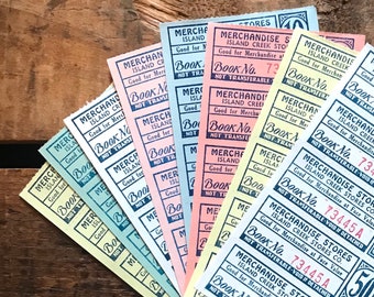 Vintage Merchandise Tickets - 8 Sheets, 40 Tickets - Vintage Tickets, Altered Art, Junk Journal, Scrapbooking, Collage, Paper Ephemera