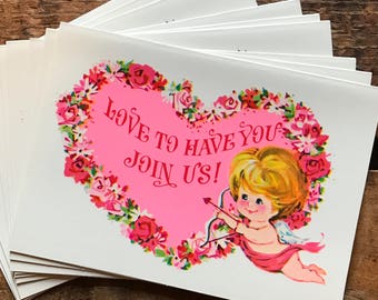 Vintage Valentine Party Invitations - Set of 10 - Vintage Valentine's Day, Vintage Valentines, Valentines Cards, Valentine Invitations