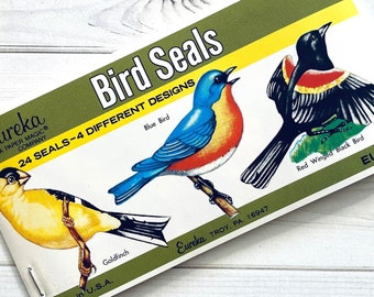 Vintage Eureka Bird Seals - Book of 36 Seals - Eureka Seals, Vintage Birds, Vintage Nature, Bird Stickers, Gummed Seals, Vintage Stickers