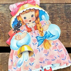 Vintage Unused 1940s American Greetings Little Miss Muffet Card - Storybook Doll Card, Paper Ephemera, Junk Journal, Fairy Tale, Juvenile