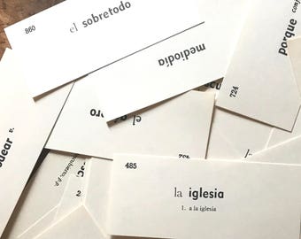 Vintage Spanish Vocabulary Cards - Random Set of 25 - Junk Journal Paper, Journal Ephemera, Craft Supplies, Vintage Paper Ephemera, Planner