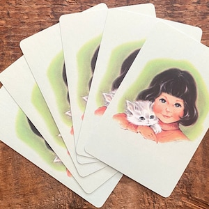 Vintage gesteppte nördliche niedliche Mädchen Spielkarten - 6er-Set - Werbung, Papier Ephemera Junk Journal, Bastelzubehör Lot, Mode Kätzchen