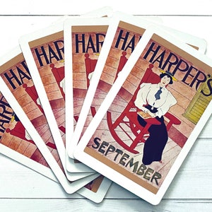 Vintage Spielkarten - 6er Set - Harper's Magazine Karten, Werbung, Junk Journal, Vintage Papier Ephemera, Sammelkarten, Mode Frauen