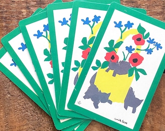 Vintage Kittens and Flowers Playing Cards - Set of 6