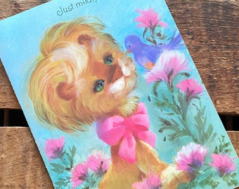 Vintage Unused Lion Birthday Card - Old Greeting Card, Paper Ephemera, Junk Journal, Zoo Ephemera, Children's Card, Bday Party, 1970s Kitsch