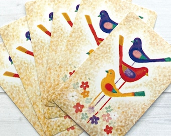 Vintage Colorful Birds and Flowers Playing Cards - Set of 6