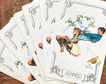 Vintage Norman Rockwell Barngungande Sommarspelkort - Set om 6