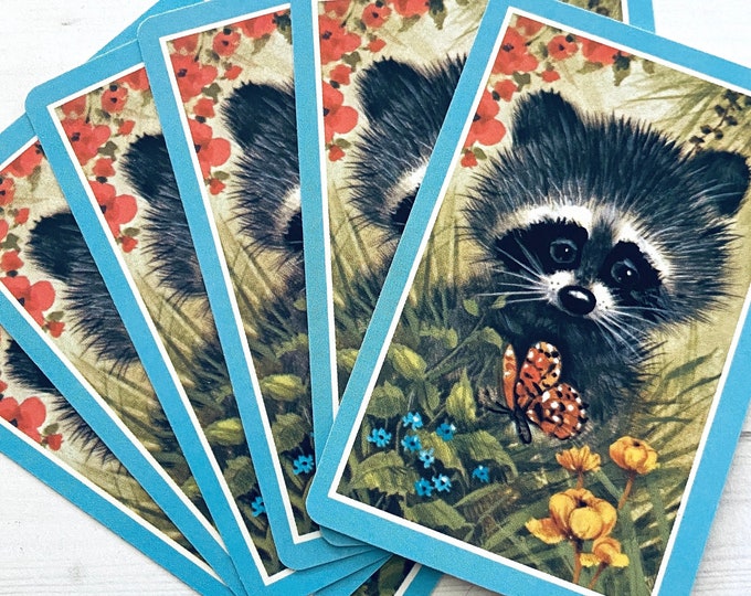 Vintage Raccoon Playing Cards Set of 6 Vintage Cards, Vintage Animal