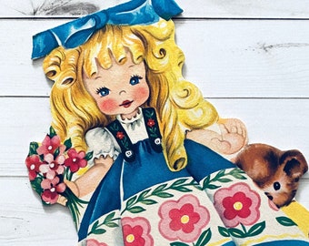 Vintage Unused 1940s American Greetings Goldilocks Card - Storybook Doll Card, Die Cut Card, Paper Ephemera, Junk Journal, Fairy Tale, Kids