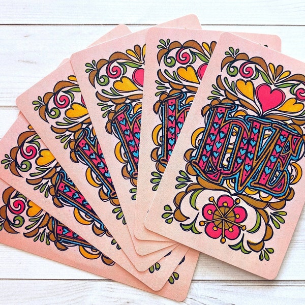 Vintage Art Deco Love and Hearts on Pink Playing Cards - Set of 6