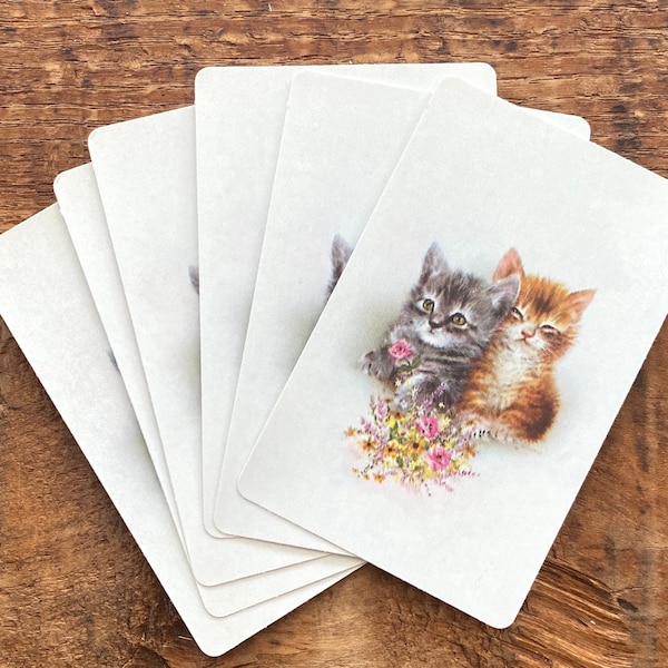 Vintage Cat Playing Cards - Set of 6 - Vintage Cards, Vintage Kitten Cards, Scrapbooking Ephemera, Junk Journal Card, Vintage Cat Cards