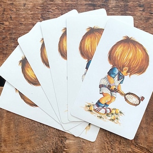 Vintage Boy Playing Cards - Lot de 6 - Cartes mod enfants, scrapbooking, journal papier éphémère indésirable, sports de tennis, collage, matériel créatif