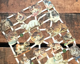 German Scraps - Cute Cats - Die Cuts, Cut Outs, Vintage Style, Vintage Inspired, Paper Ephemera, Reproduction, Cat Scrapbooking Paper