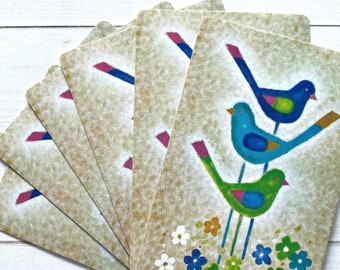 Vintage Colorful Birds and Flowers Playing Cards - Set of 6