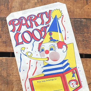 Bolsa de papel vintage para fiestas (1 bolsa sin usar), bolsa para regalos de cumpleaños, bolsas para golosinas, artículos novedosos de payasos de circo, diario basura, papel efímero, embalaje