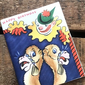 Carte de puzzle d'anniversaire vintage - inutilisée - carte de récréation vintage, vieille carte de voeux, carte de cirque vintage, anniversaire inutilisée, papier éphémère chameau