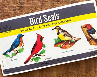 Vintage Eureka Bird Seals - Book of 36 Seals - Vintage Nature, Bird Stickers, Gummed Labels, Paper Ephemera, Junk Journal, Craft Supplies