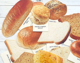 Vintage 1970s Bread Die Cut - Select Option - School Dietary Flash Card, Cardboard Picture, Nutrition Diecut, Vintage Food, Paper Ephemera