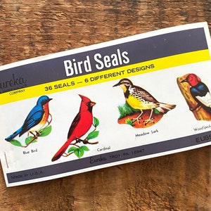 Vintage Eureka Bird Seals Book of 36 Seals Vintage Nature, Bird Stickers, Gummed Labels, Paper Ephemera, Junk Journal, Craft Supplies image 1