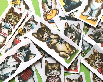 Kitten Stickers - Set of 24 - Handmade Stickers, Vintage Style, Vintage Kittens, Cute Cats, Journal, Planner Stickers, Halloween Stickers