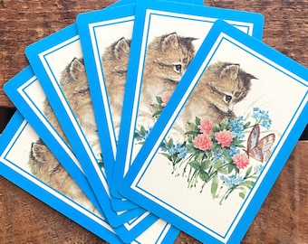Vintage Kitten, Butterfly, and Flowers Playing Cards - Set of 6