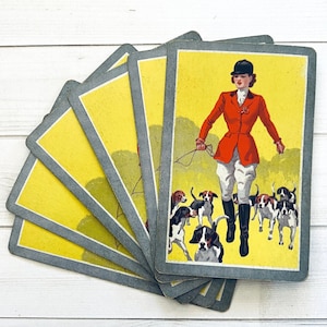 Vintage Playing Cards - Set of 6 - Vintage Girl Cards, Woman Playing Cards, Card Ephemera, Junk Journal Paper Ephemera, Vintage Dog Cards