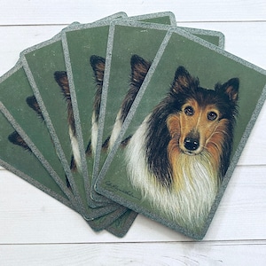 Dog Playing Cards - Set of 6 - Vintage Cards, Vintage Children Cards, Scrapbooking Ephemera, Junk Journal Cards, Vintage Supplies, Collie