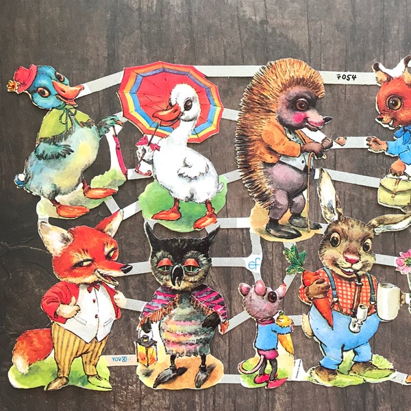 German Scraps - Cute Animals - Die Cuts, Cut Outs, Reproduction, Vintage Style, Vintage Inspired, Junk Journal Ephemera, Paper Ephemera