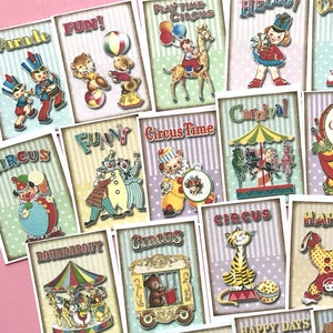 Stickers cirque - Lot de 18 - Stickers faits main, style vintage, cirque vintage, Stickers agenda mignons, cirque mignon, Stickers anniversaire