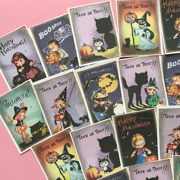 Vintage Halloween Stickers - Set of 18 - Handmade Stickers, Vintage Style, Vintage Halloween, Cute Witches, Planner Stickers, Cute Halloween