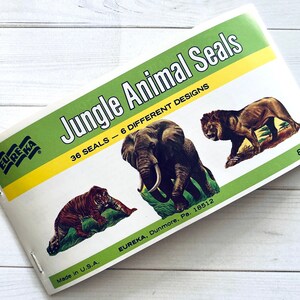 Vintage Eureka Jungle Animals Seals - Book of 36 Seals - Eureka Seals, Vintage Jungle Ephemera, Vintage Animal Stickers, Vintage Paper