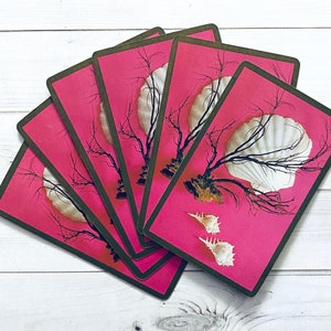 Vintage Shell Playing Cards - Set of 6 - Vintage Cards, Seashell Cards, Scrapbooking Ephemera, Vintage Ephemera, Junk Journal Cards, Ocean