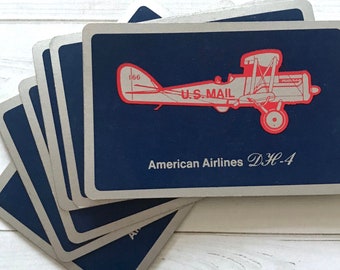 Vintage Playing Cards - Set of 6 - American Airlines Cards, US Mail Playing Cards, Junk Journal Cards, Vintage Paper Ephemera, Craft Supply